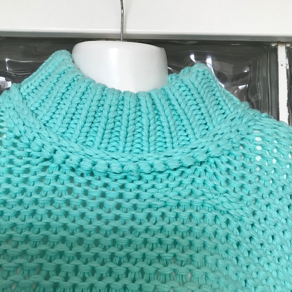Free People Cowl Neck Chunky Knit Aqua Sweater - Picture 4 of 7